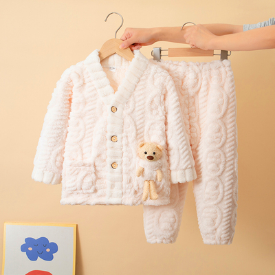 儿童法兰绒睡衣加厚珊瑚绒家居服