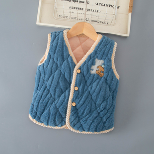 冬款儿童夹棉加厚法兰绒男童女童宝宝保暖珊瑚绒马甲背心内外穿搭