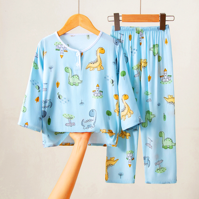 夏季儿童绵绸睡衣薄款空调服套装