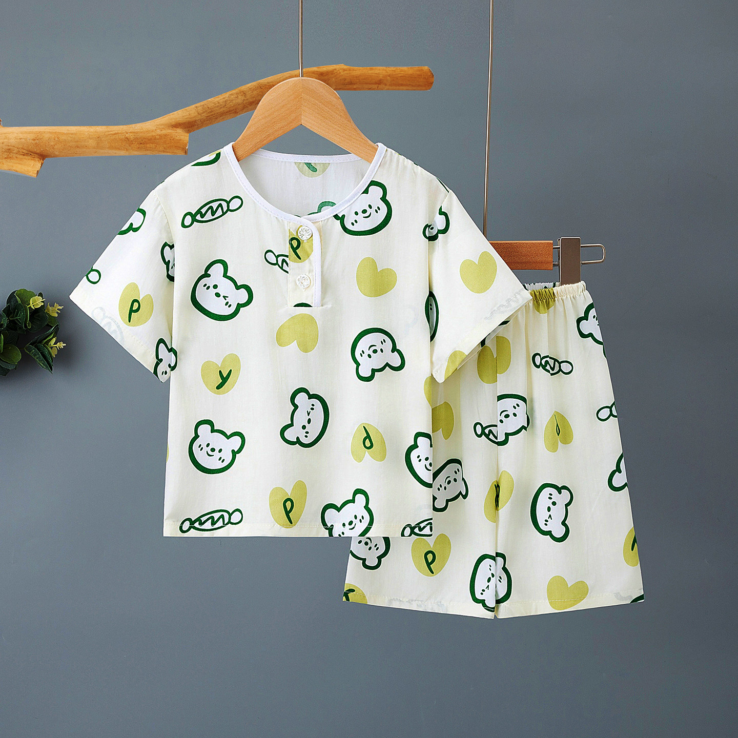 夏季儿童棉绸睡衣服男孩女童短袖短裤男童宝宝绵绸家居服套装薄款