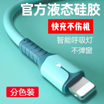 适用苹果快充数据线液态硅胶iPhone13手机12充电线xsmax带灯11pro器7P加长2米ipad七8Plus平板6s闪充xr软胶SE