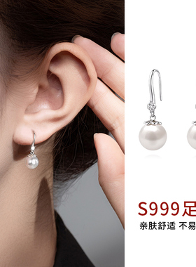999纯银花瓣珍珠耳环女轻奢高级感国潮耳钉新款秋冬爆款百搭耳饰