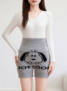 外贸出口保暖护腰腹高腰短裤女士暖宫暖胃珊瑚绒毛毛裤3分打底裤