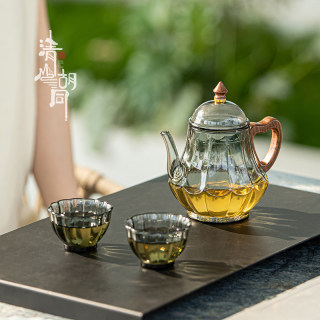 中式耐热玻璃泡茶壶手把小茶壶家用简约小型功夫茶具绿茶手执单壶