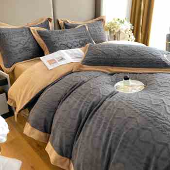 轻奢风兔兔绒四件套牛奶绒被套加绒加厚珊瑚绒床单毛绒法兰绒冬季