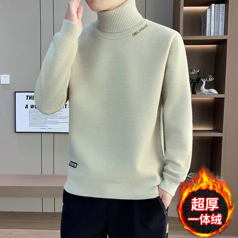 男士高档高领毛衣冬季新款羊毛衫大码加绒加厚休闲打底保暖针织衫