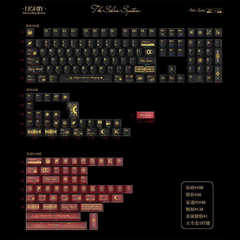 thumbnail for NORIIY "Solar System" Luo Li original metallic paint keycaps PBT+PC red bright fog translucent mechanical keyboard cap