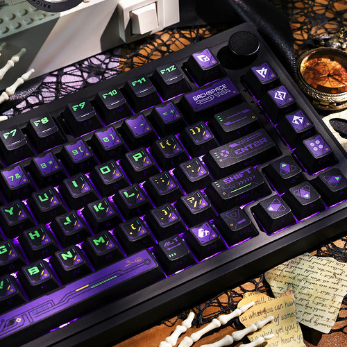 骆砾紫电暗影侧刻透光初号机键帽原厂全五面热升华pbt机械键盘帽