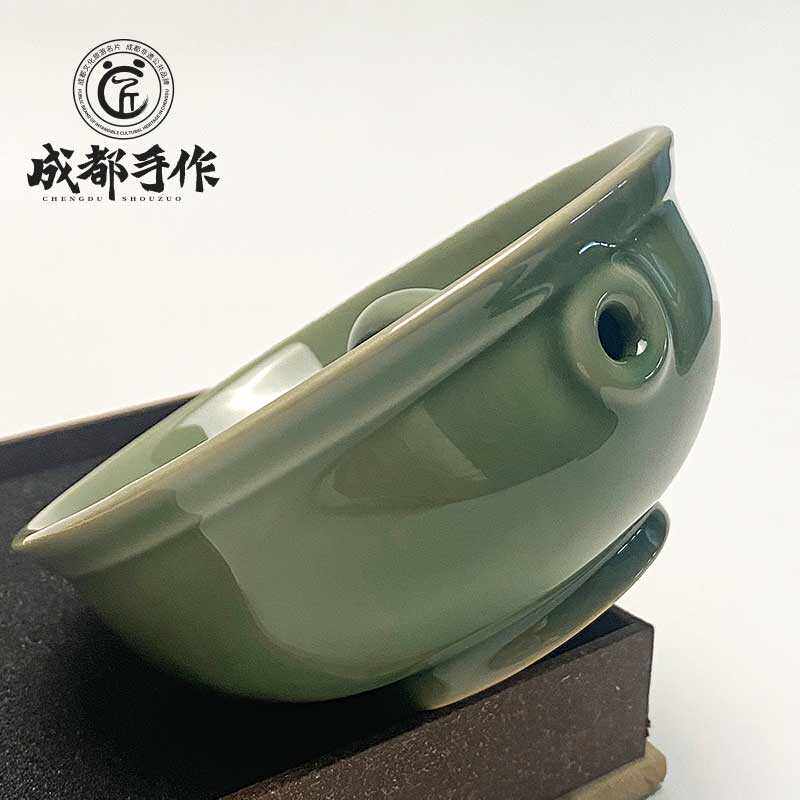 成都手作邛窑青绿釉省油灯 手工陶瓷老式盏烛台四川非物质文化