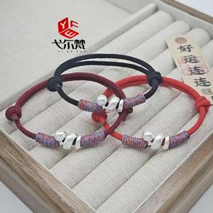 蛇年足银999生肖蛇纯银手链编织手绳本命年红绳情侣款送女友礼物