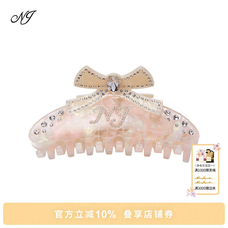 NJ Jewelry新款拼色小蝴蝶结醋酸板材仿钻抓夹女气质女神发夹图片