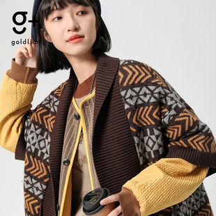 金利来 g+复古图腾八角星纹理毛衣情侣同款休闲百搭中袖外套男