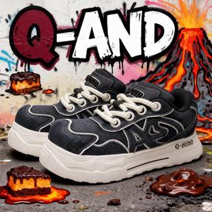 奇安达板鞋2025新款黑色休闲百搭女鞋小众增高鞋原创潮牌学生鞋子