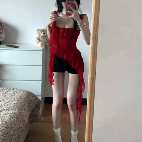 夏季纯色不规则吊带女免烫