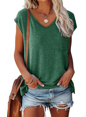 Solid Color Casual Loose V-Neck T-Shirt纯色休闲宽松V领T恤女