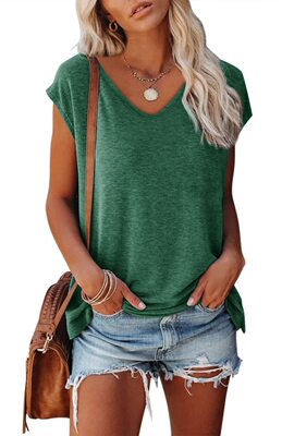 Solid Color Casual Loose V-Neck T-Shirt纯色休闲宽松V领T恤女