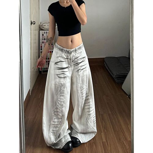 扎染褶皱显瘦阔腿裤女 Gradient tie dye pleated wide leg pants