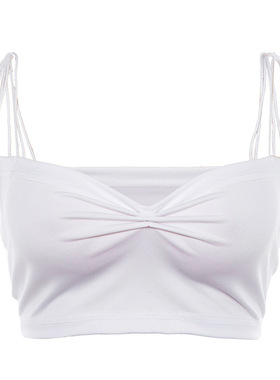 Solid Color V-Neck Cropped Navel Sling纯色V领露脐修身小吊带