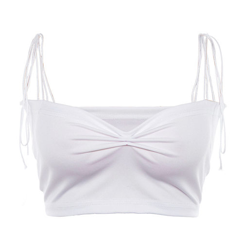 Solid Color V-Neck Cropped Navel Sling纯色V领露脐修身小吊带
