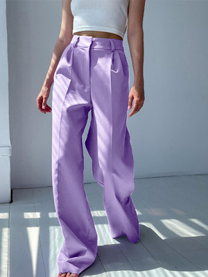 Solid color high waist floor mopping trousers纯色高腰拖地裤