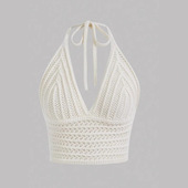 lace short Backless deep vest纯色露背系带深V短款 小背心