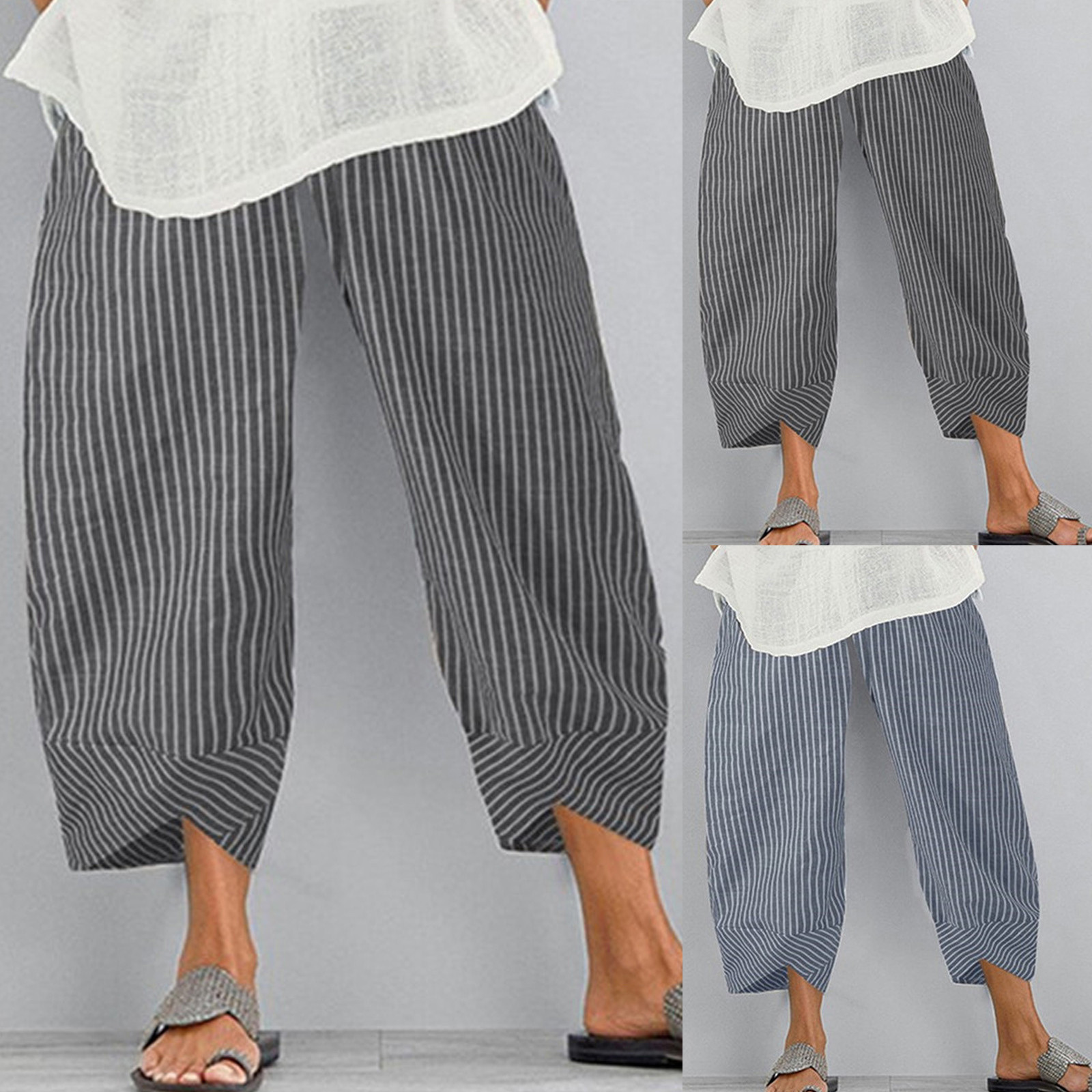 Striped Panel Casual Straight-Leg Pants条纹拼接休闲直筒裤女