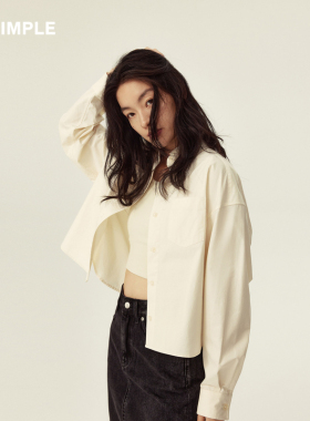 RESIMPLE简单点长袖衬衫女翻领短款白色衬衣百搭上衣新款0956女装