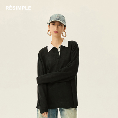RESIMPLE简单点针织衫女翻领长袖撞色上衣百搭假两件春季0663女装