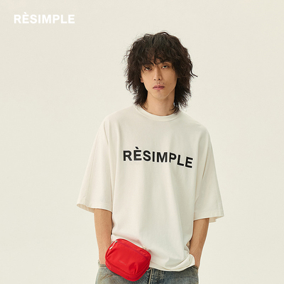 RESIMPLE简单点短袖t恤男圆领胸前大logo半袖女潮牌百搭上衣0623