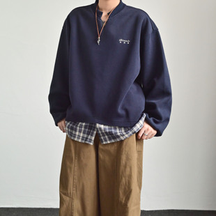 ZC原创美式复古格子假两件V领卫衣男女秋季宽松休闲百搭长袖上衣