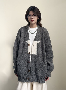 Z＆C 不撞衫文艺感重磅宽松慵懒针织开衫外套男女V领休闲毛衣外套