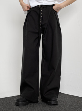 ZCBEAR美式休闲腰带西裤男女2025老钱风垂感直筒阔腿裤宽松长裤潮