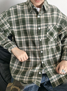 ZCBEAR复古口袋格子衬衫男女2025秋季新款宽松休闲百搭长袖衬衣潮