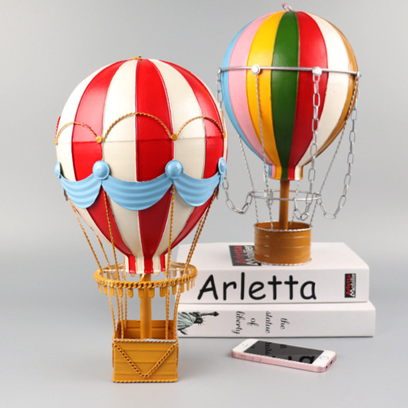 新品 彩色热气球工艺品模型摆件铁皮创意酒吧餐厅商场家居橱柜装