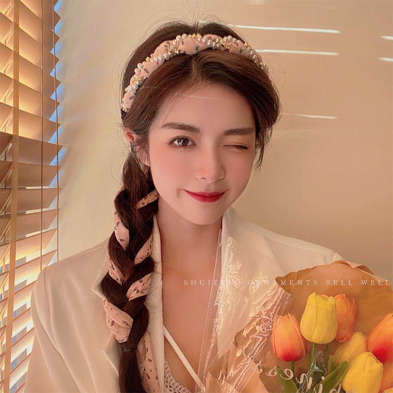 新品 扎头发饰品2021新款丝带发箍飘带一体头箍发带女夏天编发小