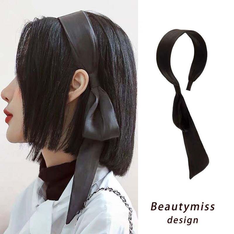 新品 后挂式发箍宽边蝴蝶结飘带一体系带头箍高级感女短发蓄发神