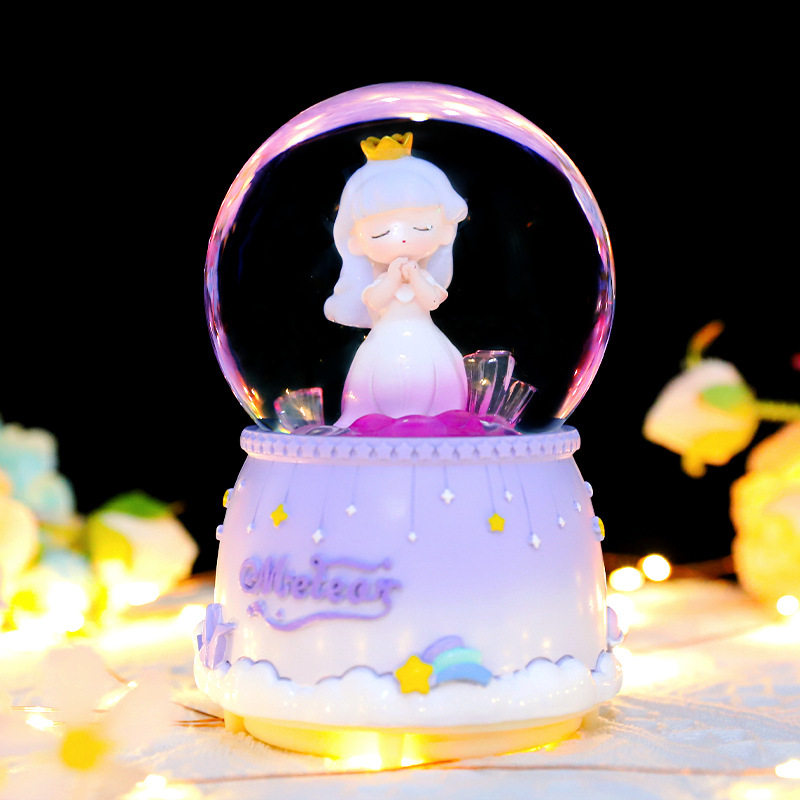 水晶球摆件新款梦之女孩八音盒飘雪彩灯音乐盒学生礼品