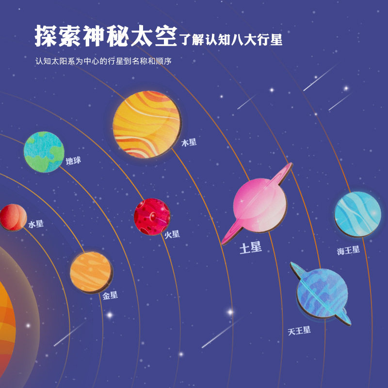 银河系宇宙八大行星配色立体拼图认知配对板知识启蒙木质拼图拼版