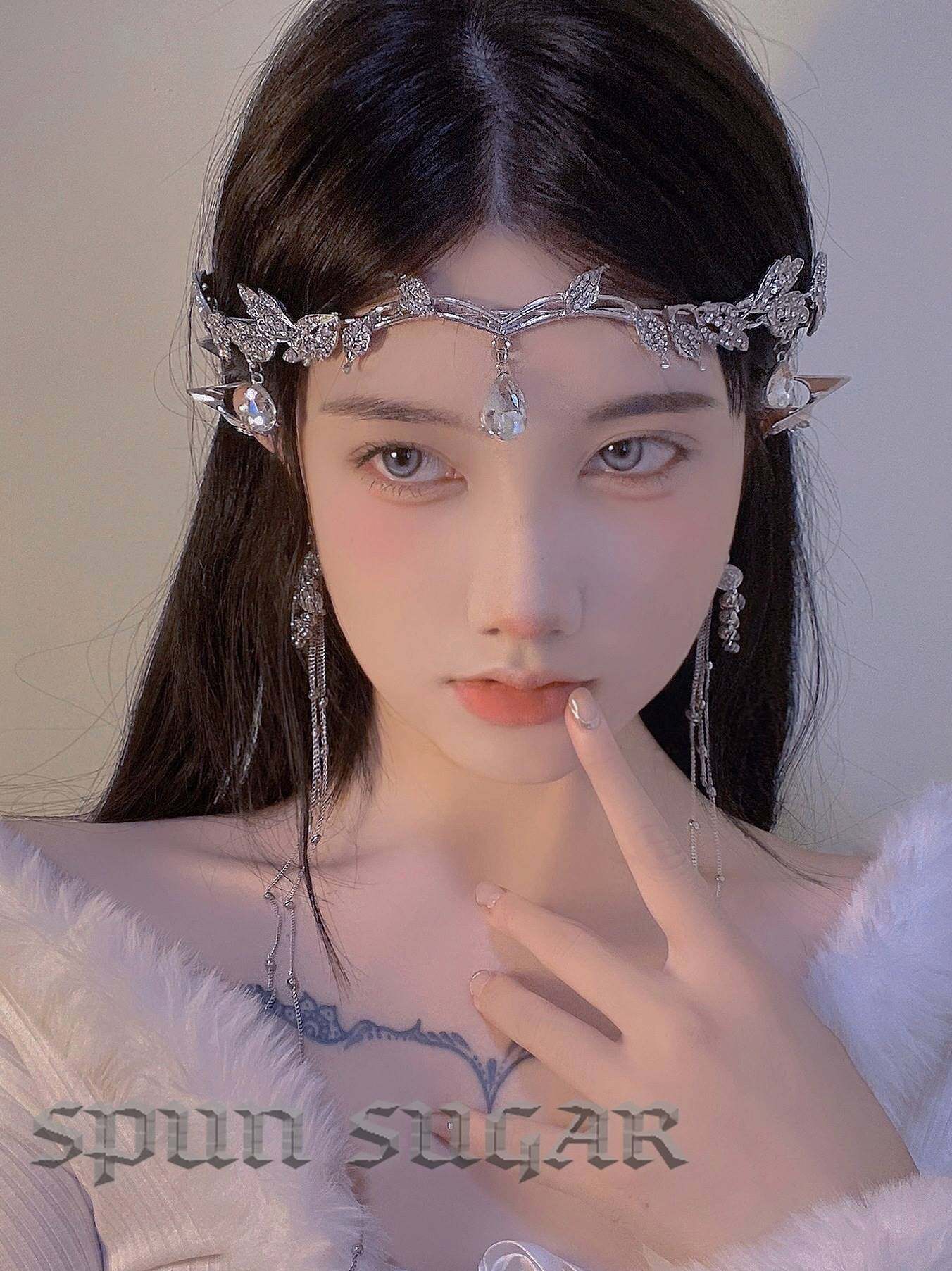 发冠古风高马尾发箍发饰女头饰汉服时尚简约精灵皇冠眉心坠民族风