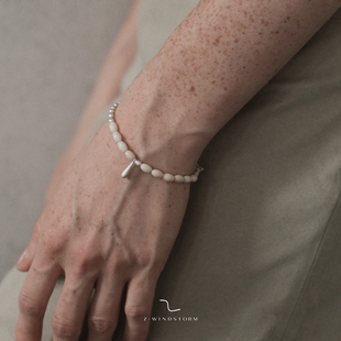 Z-WINDSTORM 白化石纯银串珠手链 原创小众设计手工串珠新年礼物