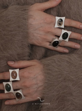 Z-WINDSTORM 玛瑙方块纯银戒指原创重工蛋面赵露思同款空间的温度