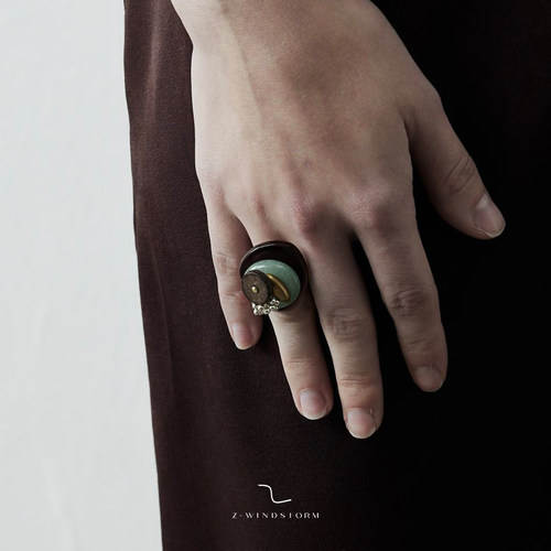 薛凯琪同款东陵玉贝壳手工戒指