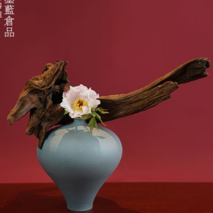 插花器皿白瓷桌面摆件投入花瓶 墨蓝花器制造陶瓷花瓶禅意中式 日式