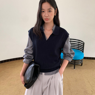 TG 无袖半开领针织背心马甲女2025初秋新款休闲百搭显瘦上衣