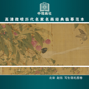 赵佶写生翎毛图宋代花鸟图卷微喷打印国画临摹画稿装饰画芯绢布