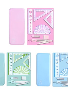 7Pcs Compass Protractor Ruler Set with Portable Box Geometry