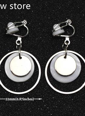 Natural She1ll GPeometric Clip On Earrings Withotu ie rcingM