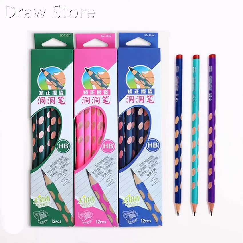 12PCS/Set HB Wood Cased Pencils with Pencil Sharpener, Corr
