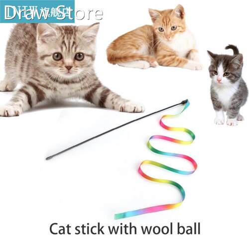 28cm Funny Cat Stick Cat Interactive Toy Double-sided Rainbo