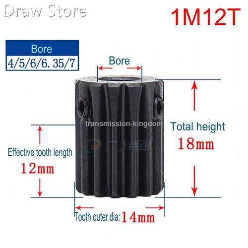 1Pcs 1Modulus 12 Teeth 14 Teeth Spur Gear Metal Motor Pinion